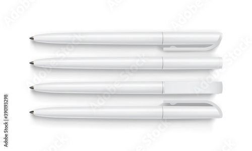 white  pens isolated on white background mock up