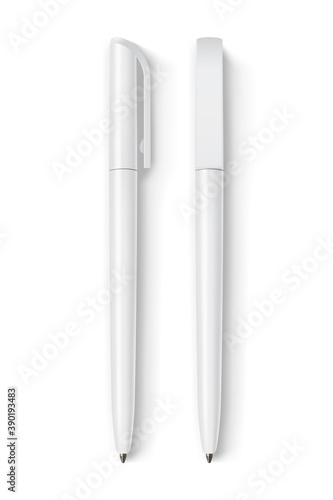 white  pens isolated on white background mock up