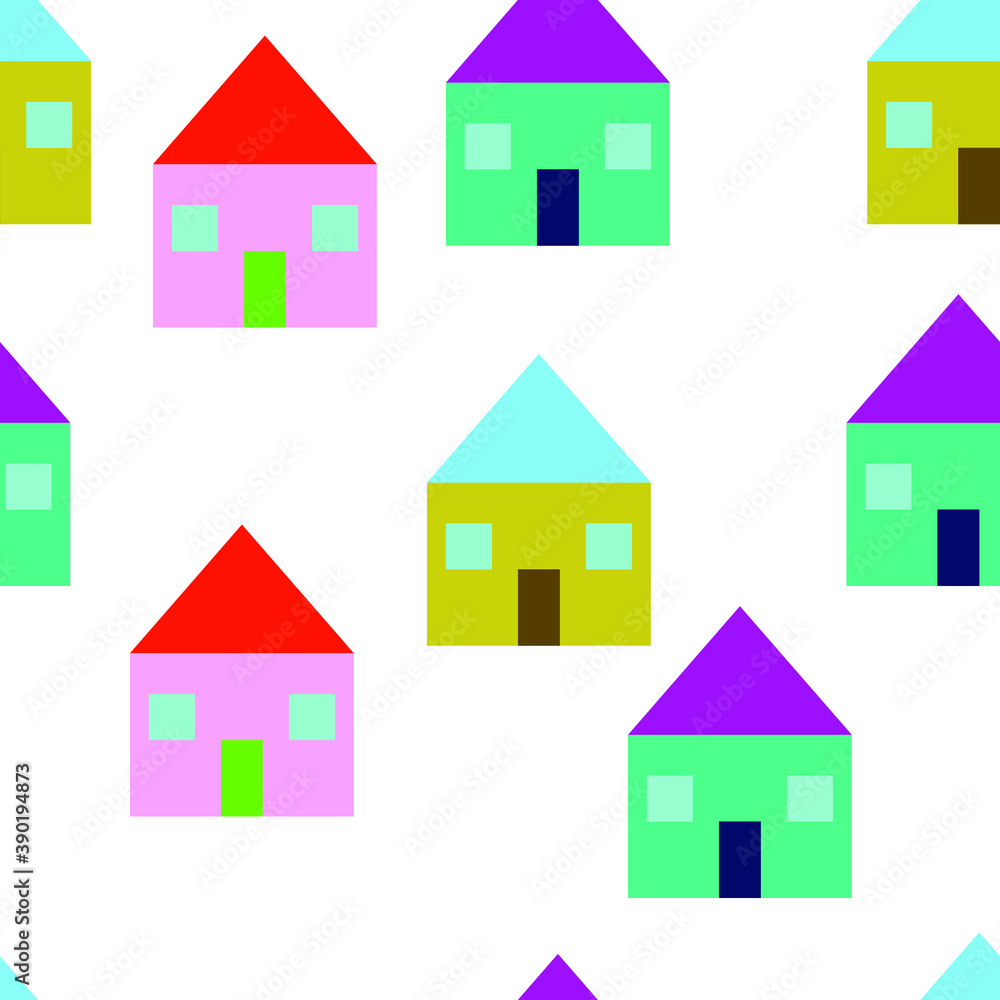 Colorful bright houses seamless vector pattern, kids vector pattern