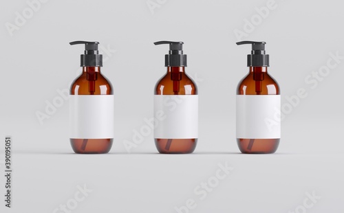 Fototapeta Naklejka Na Ścianę i Meble -  Amber Soap Dispenser Bottle Mockup 3D Illustration