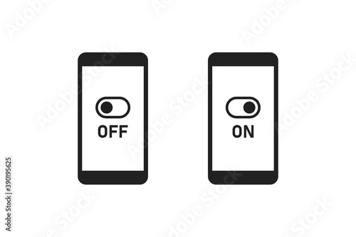 Phone symbol. On and off switch icon. Smartphone togge button illustration in vector flat