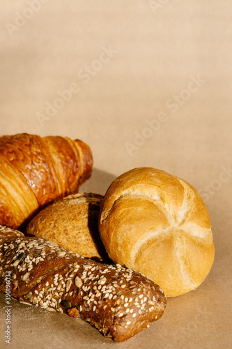 Wallpaper Mural Fresh bakery products. Different buns and croissant background.  Torontodigital.ca