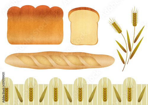 illustration set of bread and wheat