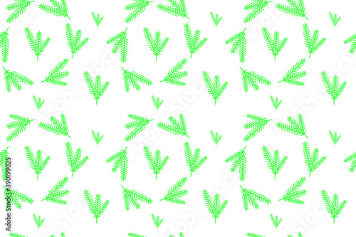 Seamless fabric with a pattern of branches of a green Christmas tree. Template. Christmas holiday. Vector illustration.