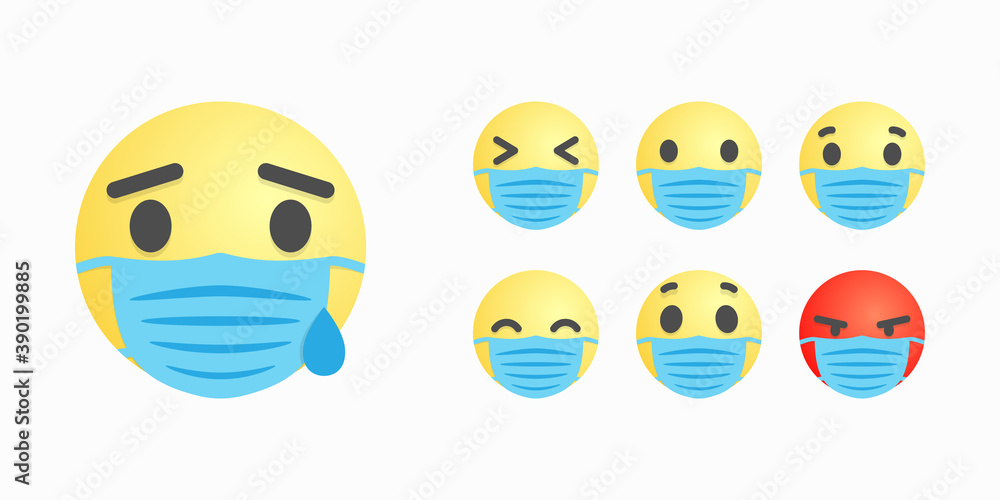 Faces or smiles in surgical mask with different facial expression Faces or smiles in surgical mask with different facial expression