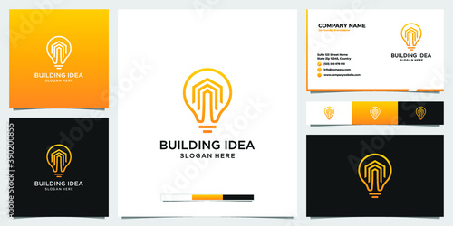 Idea building logo design, bulb and business card