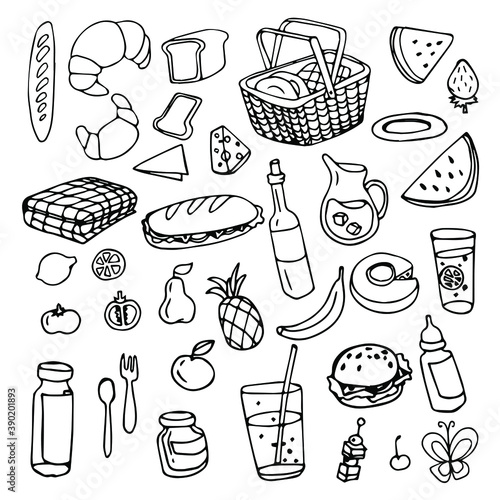 picnic doodle set in contur