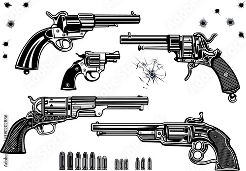 Guns: Revolver collection set of Bullet. Bullet Hole