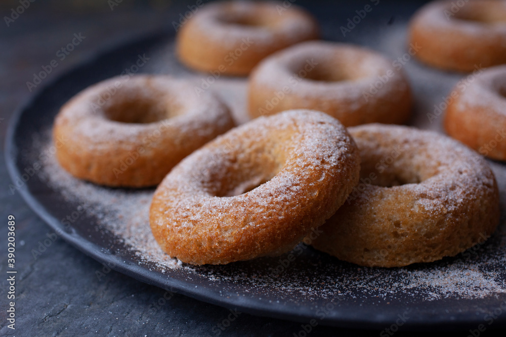 Close up of cider doughnuts on plate Close up of cider doughnuts on plate