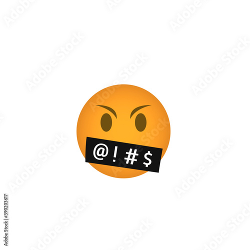 Censored angry emoticon. Yellow persons with their mouths closed with black tape bad message