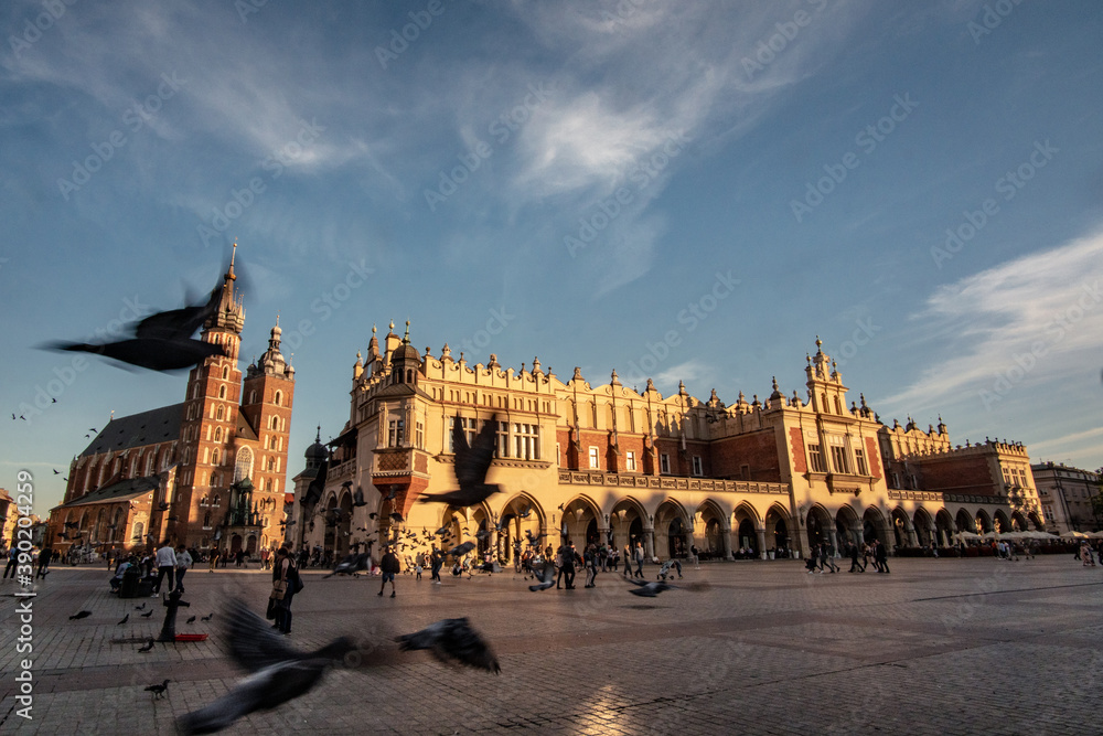 Krakow Market Square and Cloth Hall in sunlight