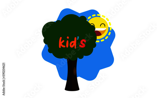 paseo, arbol, celeste, niños, bebe, pequeños, salir, dia, divertido, sol, radiante, nube, colores.