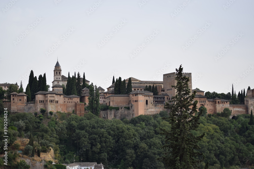 View of the Alhambra from a viewpoint in Granada, Spain View of the Alhambra from a viewpoint in Granada, Spain