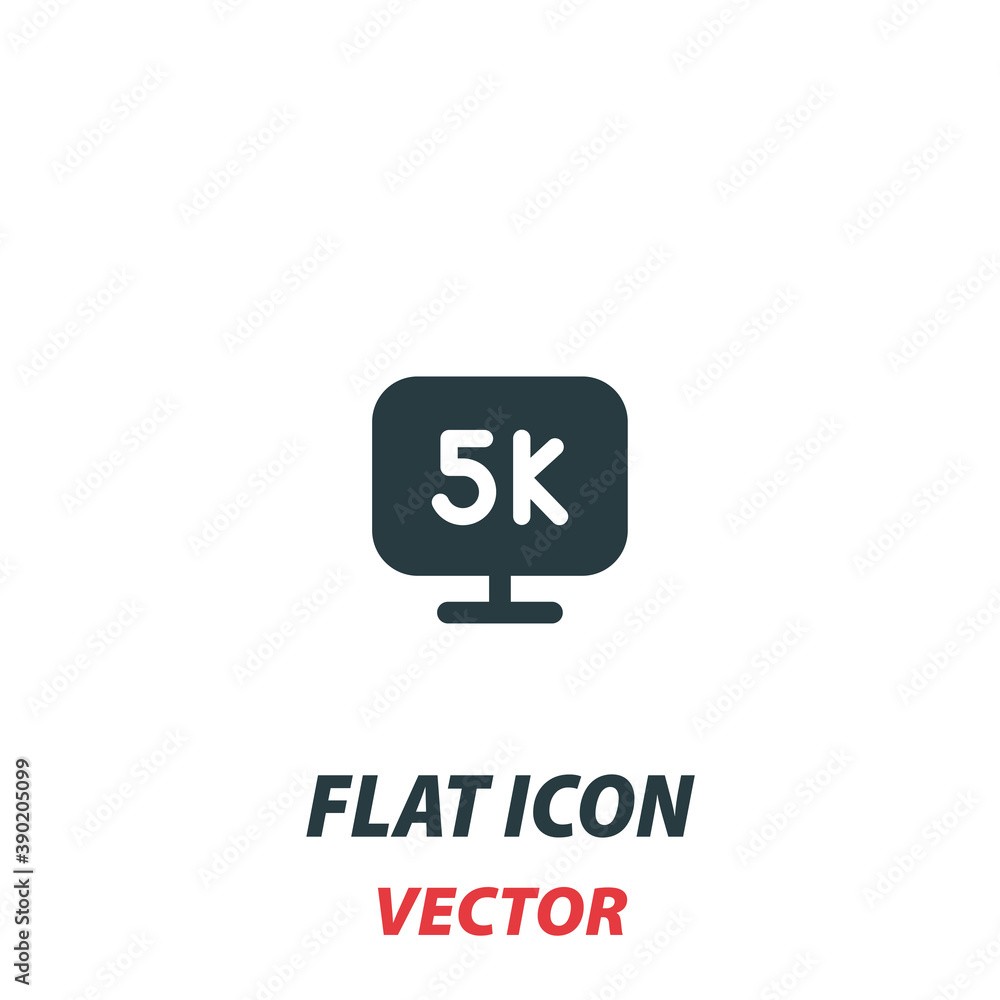 Computer PC monitor display with 5k video icon in a flat style. Vector illustration pictogram on white. Isolated symbol suitable for mobile concept, web apps, infographics, interface and apps design Computer PC monitor display with 5k video icon in a flat style. Vector illustration pictogram on white. Isolated symbol suitable for mobile concept, web apps, infographics, interface and apps design