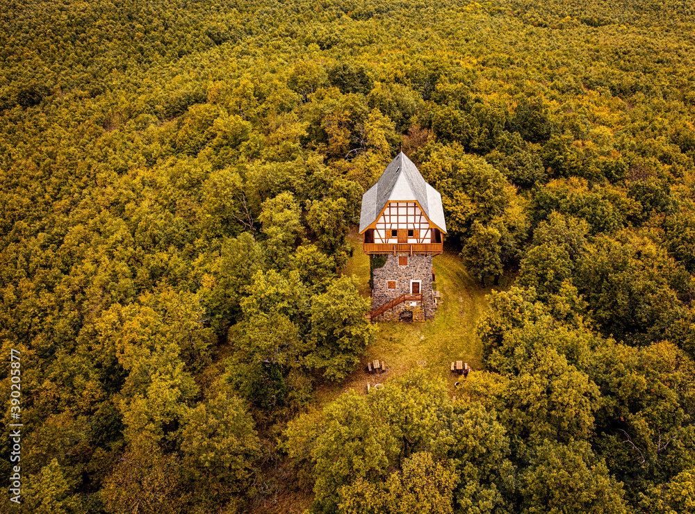 Fototapeta premium Famous Sasbérc-lookout at Buják, Hungary in autumn