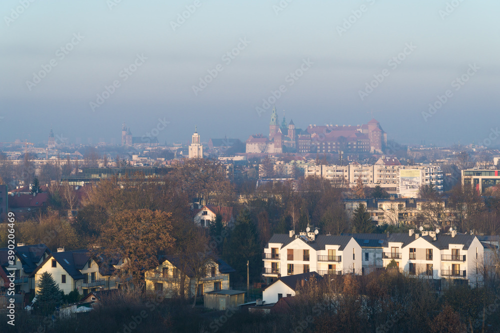 Fototapeta premium Layer of smog visible above Cracow