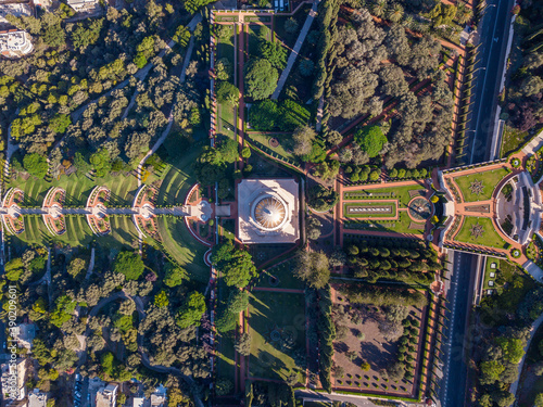 Bahai garden and the temple in Haifa, Israel. Aerial View.
