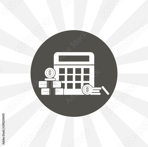 Calculator with money isolated simple solid vector icon