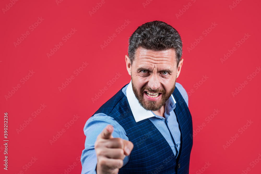 Angry boss got furious pointing finger and blaming red background, crazy Angry boss got furious pointing finger and blaming red background, crazy