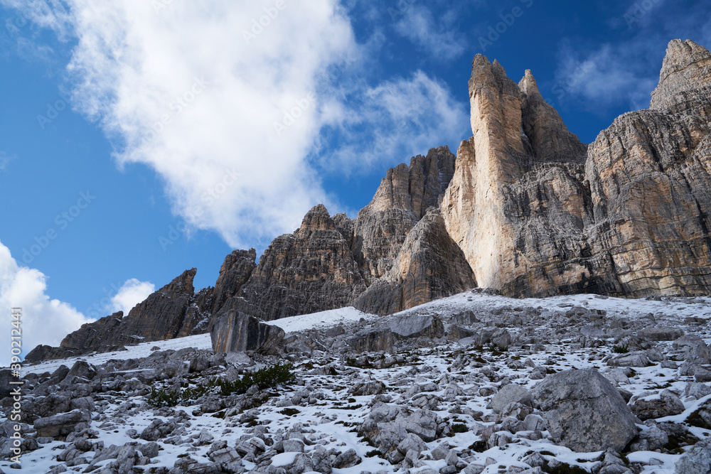 Fototapeta premium Backside of the Tre Cime di Lavaredo, Italian for '