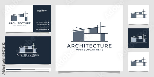 architecture vector template, real estate logo design black and white symbols and business card. Premium Vector