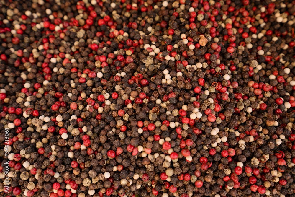 Dry organic Mixed Pepper top view background or texture. Healthy spices, seeds and herbal products. Dry organic Mixed Pepper top view background or texture. Healthy spices, seeds and herbal products.