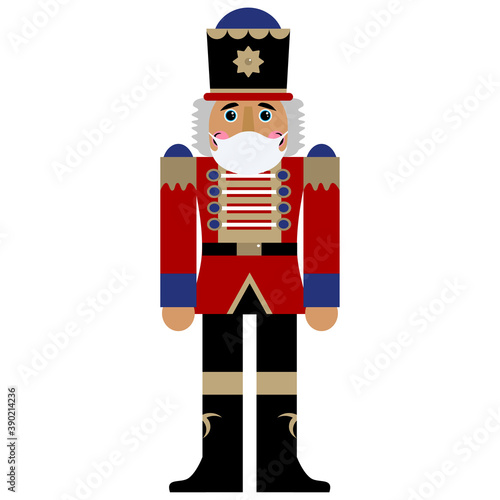 Nutcracker in face medical mask, ballet during the corona pandemic, Christmas collection. Vector element.