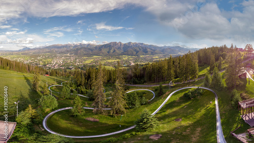 Fototapeta Naklejka Na Ścianę i Meble -  Zakopane, Poland - June 4, 2020: A beautiful Poland mountain view of Gubałówka - Zakopane ,Poland.