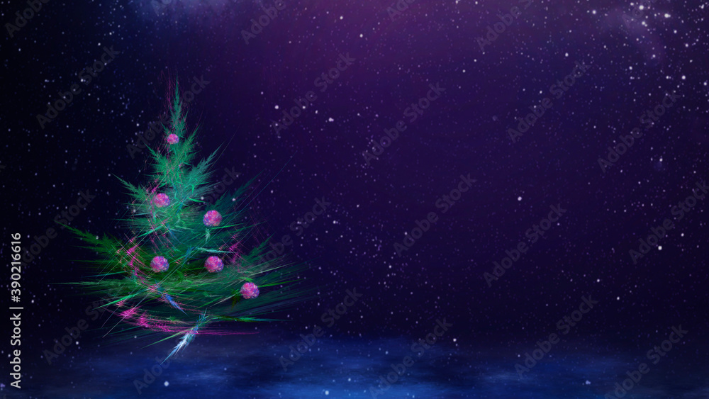 Christmas fractal illustration. Neon fir trees, snow and starry sky. Used for design and creativity, for screensavers. Christmas fractal illustration. Neon fir trees, snow and starry sky. Used for design and creativity, for screensavers.
