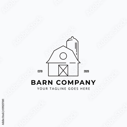 line art barn and silo minimalist logo vector illustration design
