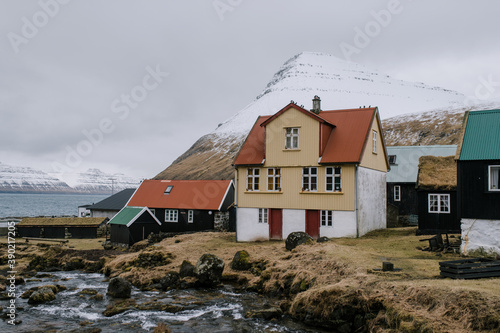 View of a small village on the ocean