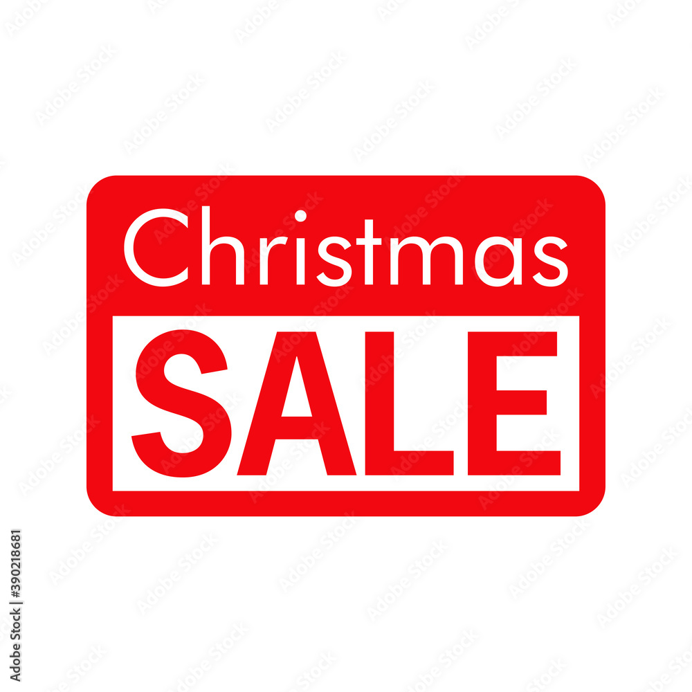 Rebajas de Navidad. Logotipo con texto Christmas Sale en etiqueta en color rojo y blanco Rebajas de Navidad. Logotipo con texto Christmas Sale en etiqueta en color rojo y blanco