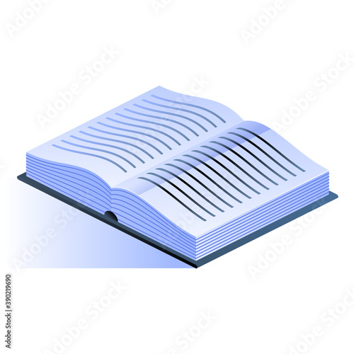 Blue open book icon in isometric view isolated