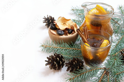Christmas compote of dried fruit on a white background