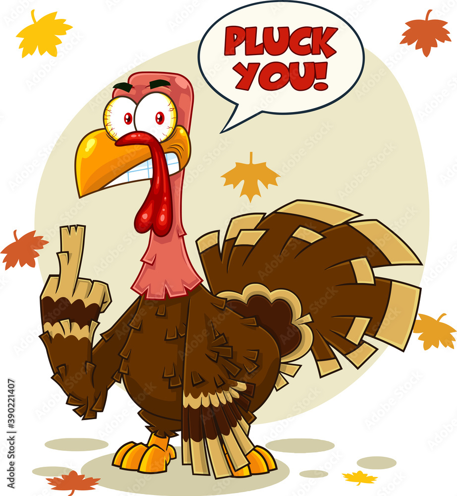 Angry Turkey Cartoon Character Showing Middle Finger Vector
