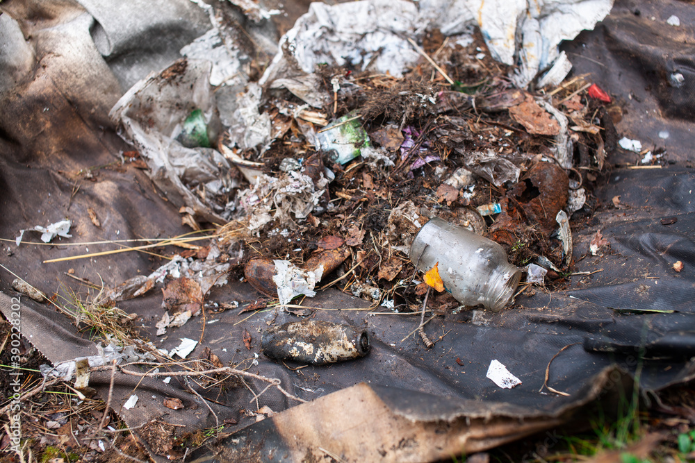 big amount of trash in forest, global environment issues big amount of trash in forest, global environment issues