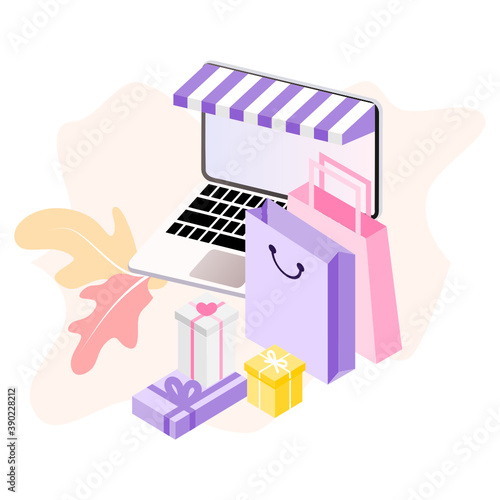 3D Online Shopping on websites or mobile applications concept of vector marketing and digital marketing. Flat isometric vector illustration for online store promotion  E-commerce  and big sale. 
