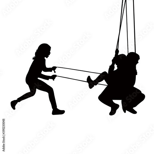 children playing, swinging , silhouette vector