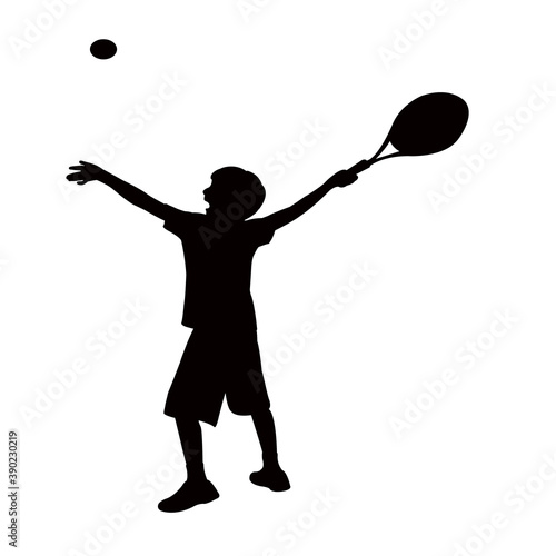boy playing tennis, silhouette vector © turkishblue