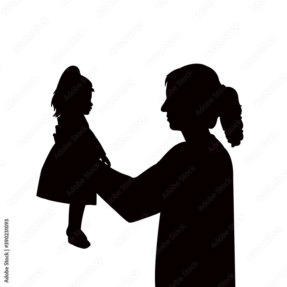 a mother and baby, head silhouette vector