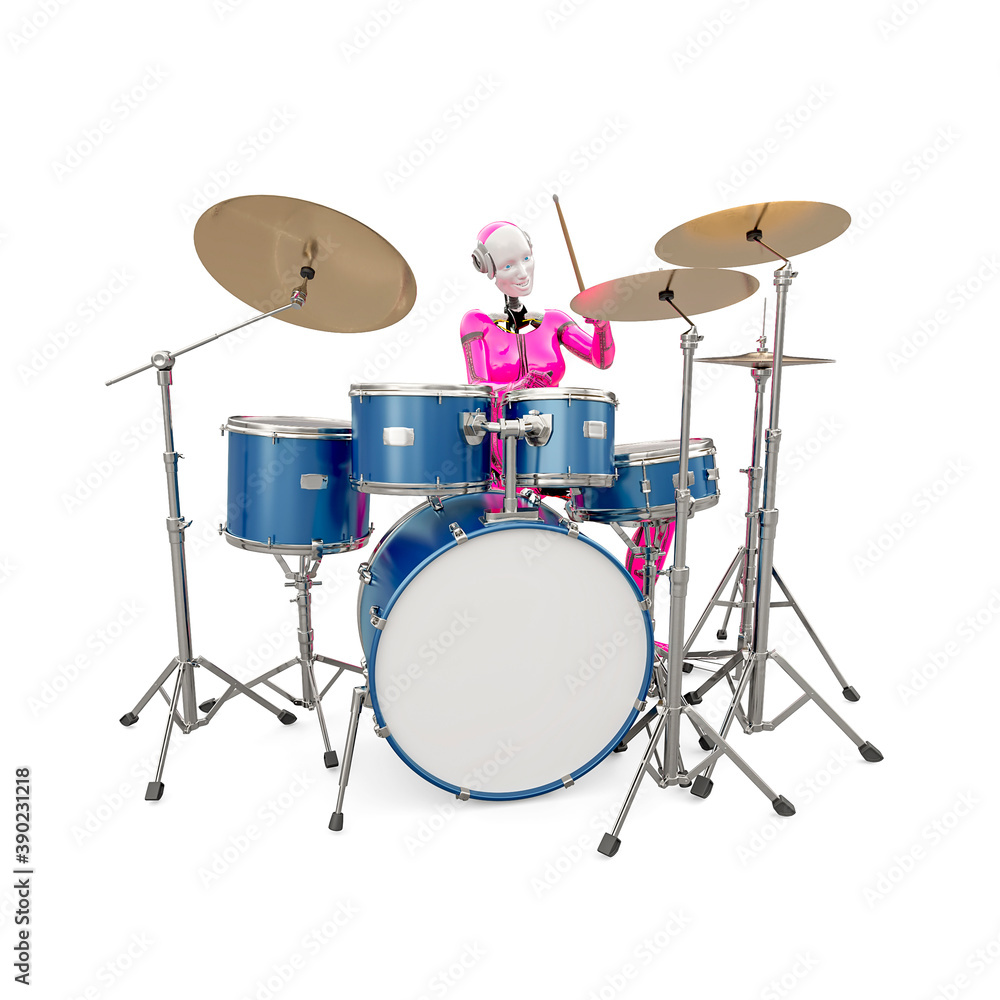 cyborg girl doing is playing drum cyborg girl doing is playing drum