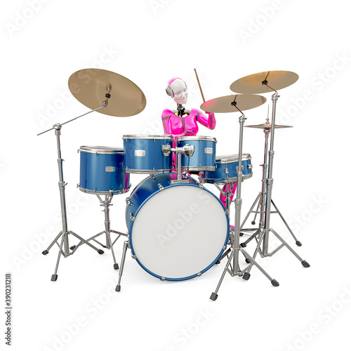 cyborg girl doing is playing drum