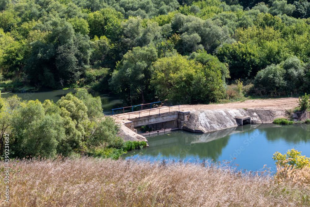 Dam on the Vorgol river in the former estate of merchant Taldykin near the city of Yelets, Lipetsk region, Russia