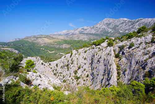 Dalmatian coastline mountains near Omis. Sunny day with blue sky