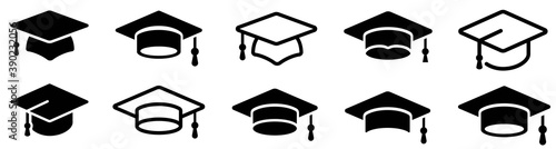 Fotografie, Obraz Graduation hat cap icons set