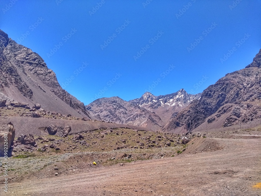 Andes Mountains - Cordillera de los Andes, Argentina/Chile. The Andes are the longest continental mountain range in the world, forming a continuous highland along the western edge of South America.