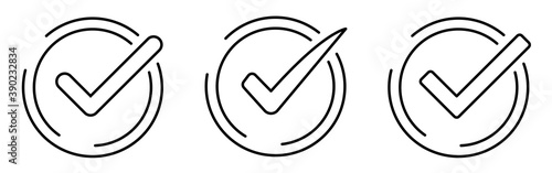 check mark icon in line simple style set - vector isolated on white background. circle tick approved sign in line simple style. editable stroke. vector Illustration