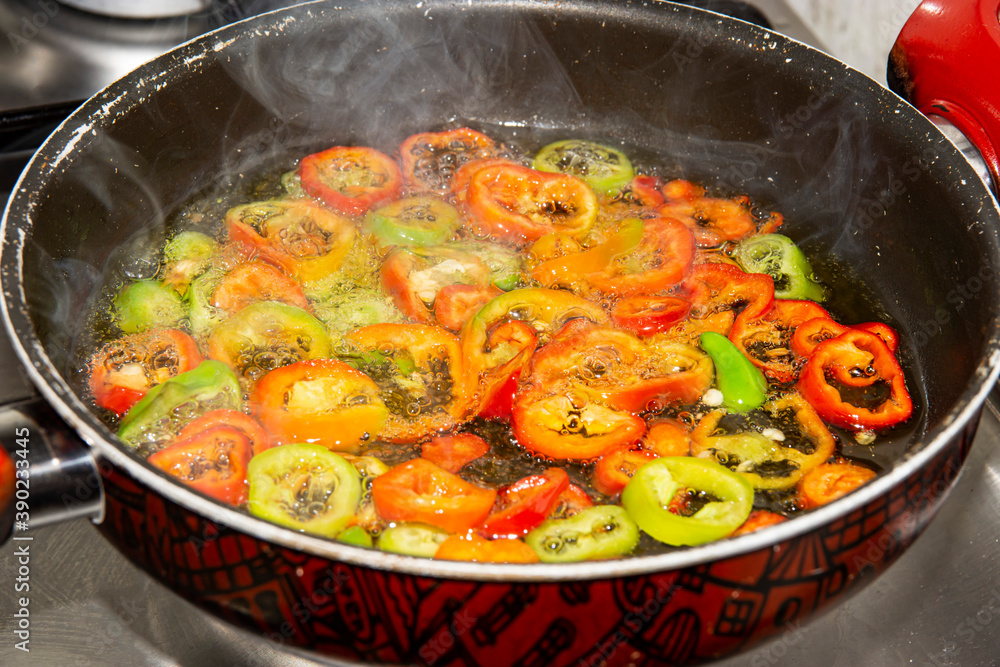 pan-fried red pepper and steam