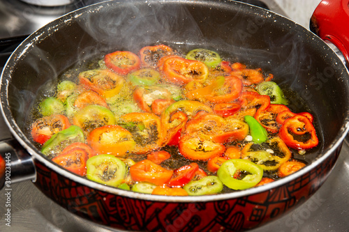 pan-fried red pepper and steam