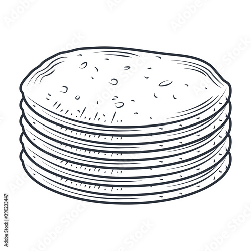 baked pita bread icon sketch isolated on white